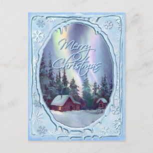 MERRY CHRISTMAS LOG CABIN VON SHARON SHARPE FEIERTAGSPOSTKARTE