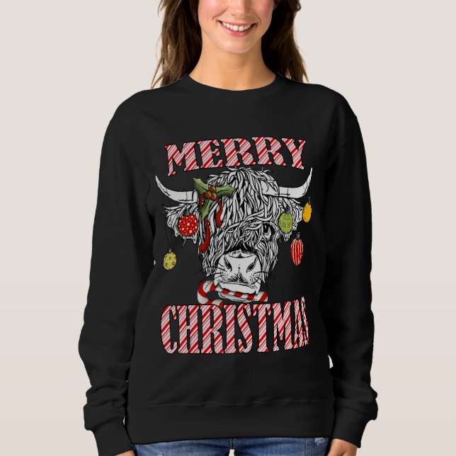 Merry Christmas Longhorn Cow Candycane Xmas Holida Sweatshirt (Vorderseite)