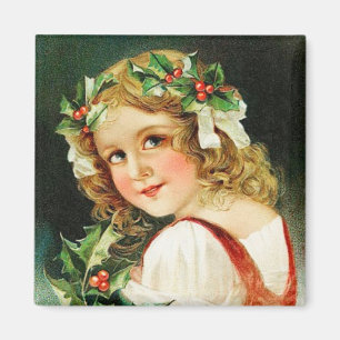 Merry Christmas Mädchen Vintage Magnet