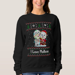 Merry Christmas Maltese Reindeer Elf Santa Hat Fai Sweatshirt