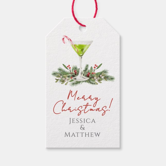 Merry Christmas Martini and Mistletoe Couples Geschenkanhänger (Vorderseite)