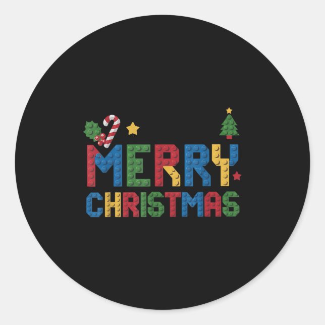 Merry Christmas Master Builder Kids Building Block Runder Aufkleber (Vorderseite)