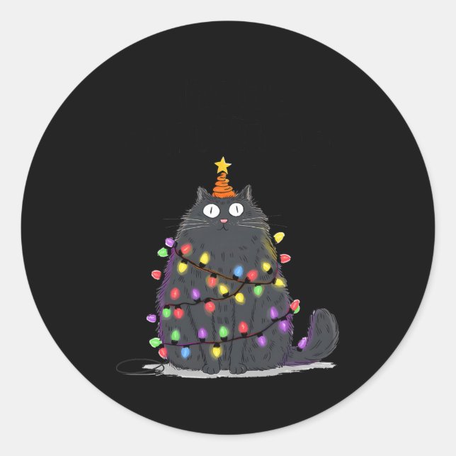 Merry Christmas Meowy Cats Tree Lovers Cute Catmas Runder Aufkleber (Vorderseite)