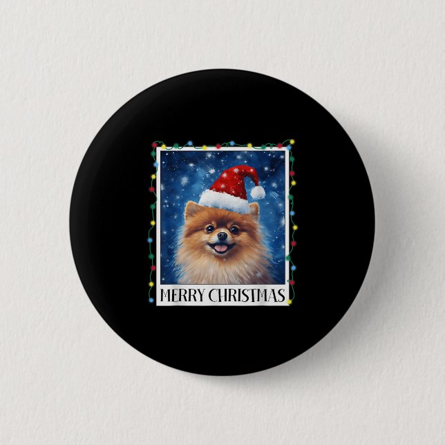 Merry Christmas Meranian Santa Hat Xmas Dog Lights Button (Vorderseite)