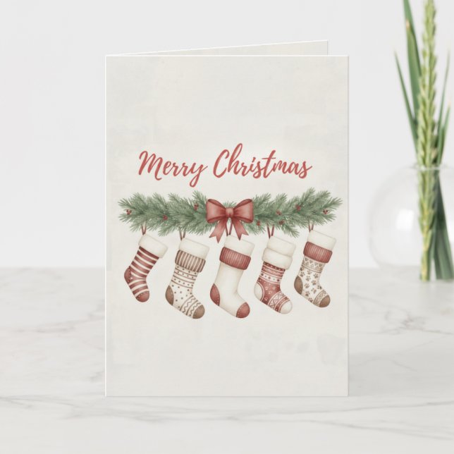 Merry Christmas Merry Stockings Card Cozy Hanging  Karte (Vorderseite)