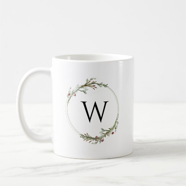 Merry Christmas Minimalist Wreath Monogram Kaffeetasse (Links)