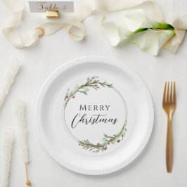 Merry Christmas Minimalist Wreath White Pappteller