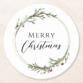 Merry Christmas Minimalist Wreath White Runder Pappuntersetzer