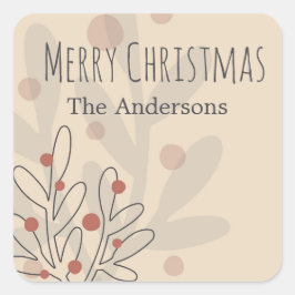 Merry Christmas mistletoe and family name text Quadratischer Aufkleber