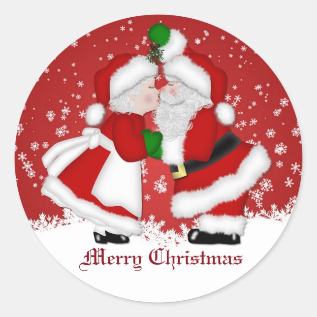 Merry Christmas Mistletoe Santa Runder Aufkleber (Vorderseite)