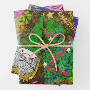 MERRY CHRISTMAS MIT GNOME XMAS TREE GESCHENKPAPIER SET