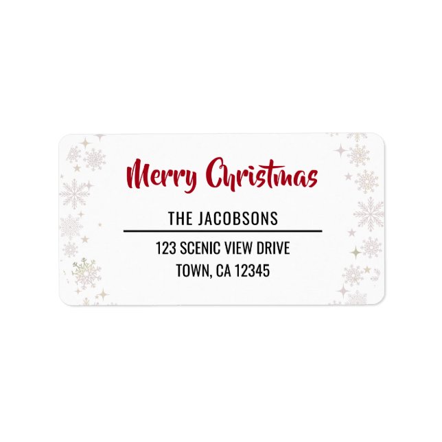 Merry Christmas Modern Chic Calligraphy Snowflakes Adressaufkleber (Vorne)