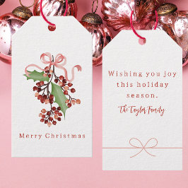 Merry Christmas Modern Watercolor Holly Berry Geschenkanhänger