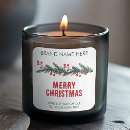 Merry Christmas | Modern Wreath Candle Labels Quadratischer Aufkleber