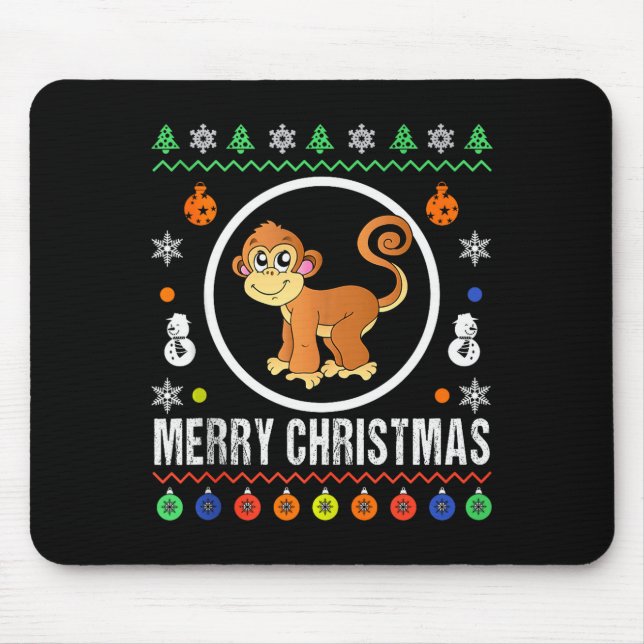 Merry Christmas Monkey Ugly Sweater Xmas Knit Tank Mousepad (Vorne)