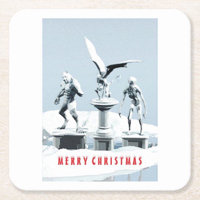 Merry Christmas. Monster ice sculptures Rechteckiger Pappuntersetzer (Vorderseite)