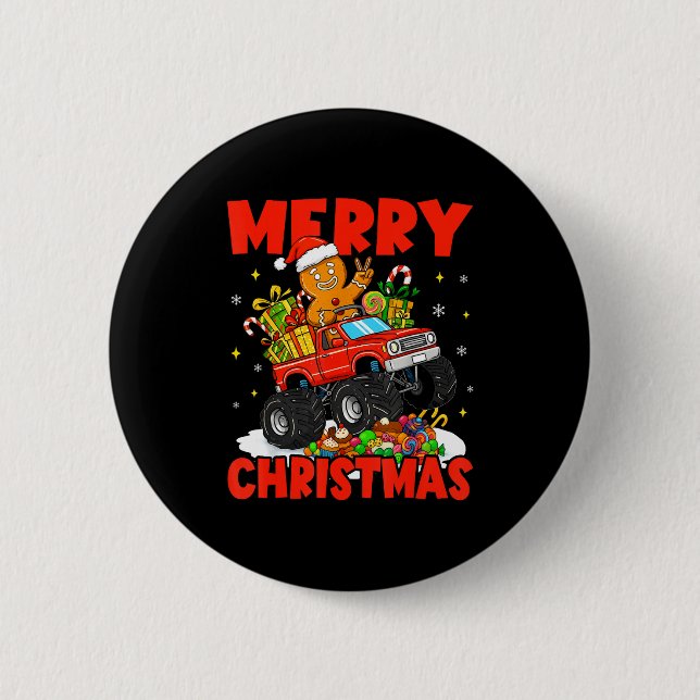 Merry Christmas Monster Truck Funny Gingerbread Me Button (Vorderseite)