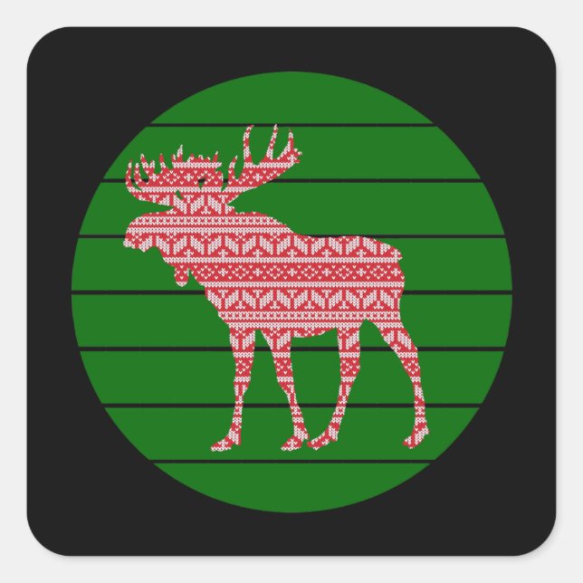 MERRY CHRISTMAS MOOSE DEER QUADRATISCHER AUFKLEBER (Vorderseite)