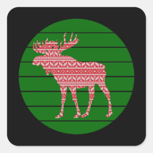 MERRY CHRISTMAS MOOSE DEER QUADRATISCHER AUFKLEBER