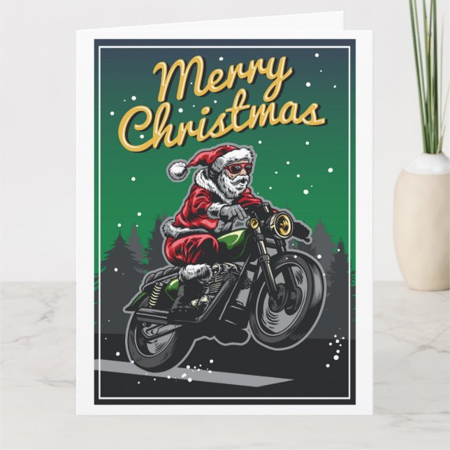 Merry Christmas Motorcycle Santa | Holidays Karte (Vorderseite)