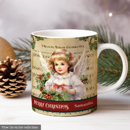 Merry Christmas Mug Green Red Angel Celebration