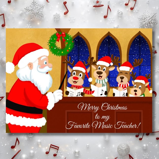 Merry Christmas Music Teacher Santa with Reindeer Karte (Von Creator hochgeladen)