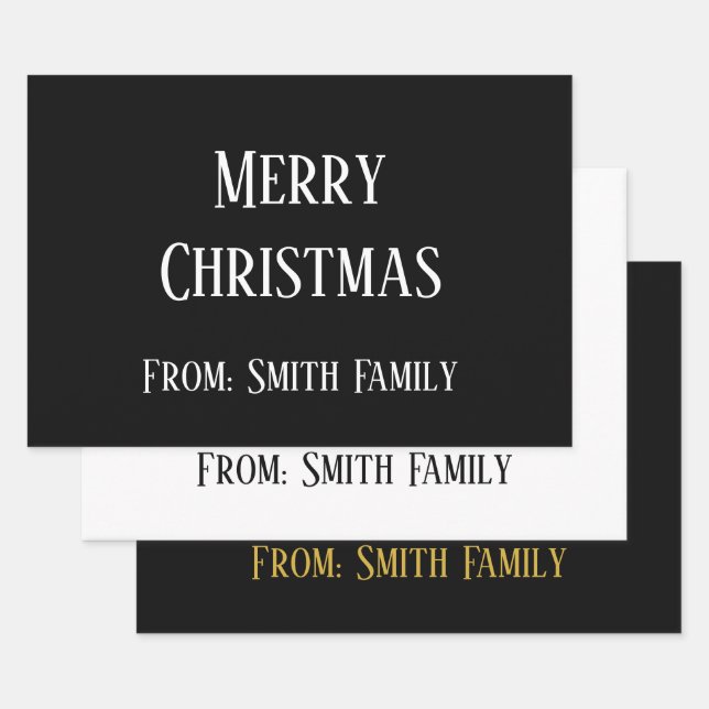 Merry Christmas Name Monogram Gold Schwarz-weiß Geschenkpapier Set (Set)
