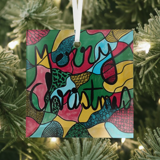 MERRY CHRISTMAS NEUROGRAPHIC & BLACK LINIE ORNAMENT AUS GLAS (Insitu)