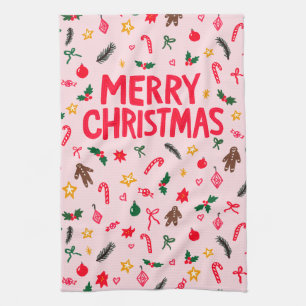 MERRY CHRISTMAS Niedlich Doodle Whimsical CUSTOM Geschirrtuch