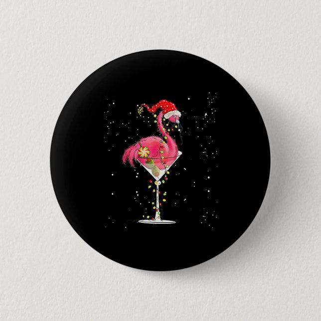 Merry Christmas Nk Flamingo Wine Drinking Lights X Button (Vorderseite)