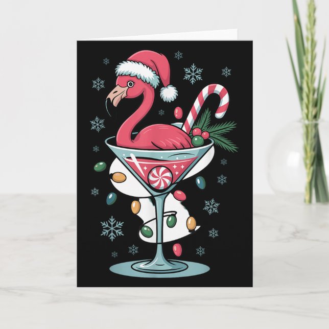 Merry Christmas Nk Flamingo Wine Drinking Lights X Karte (Vorderseite)