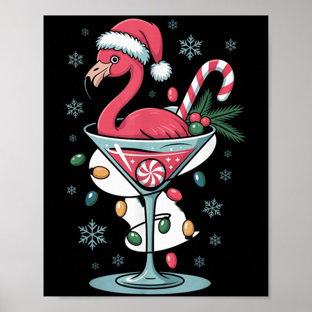 Merry Christmas Nk Flamingo Wine Drinking Lights X Poster (Vorne)