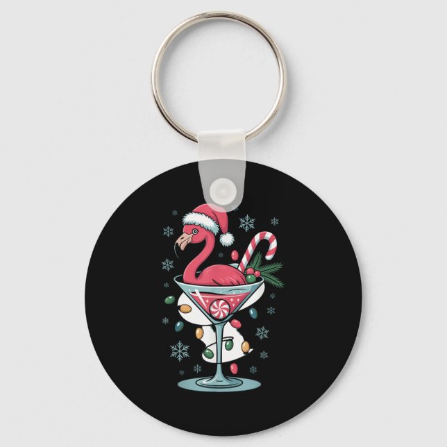 Merry Christmas Nk Flamingo Wine Drinking Lights X Schlüsselanhänger (Vorderseite)