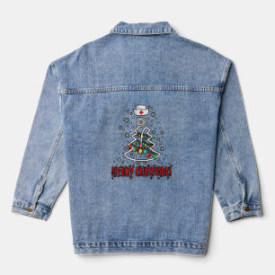 Merry Christmas Nurse Shirt Stethoscope Tree Light Jeansjacke