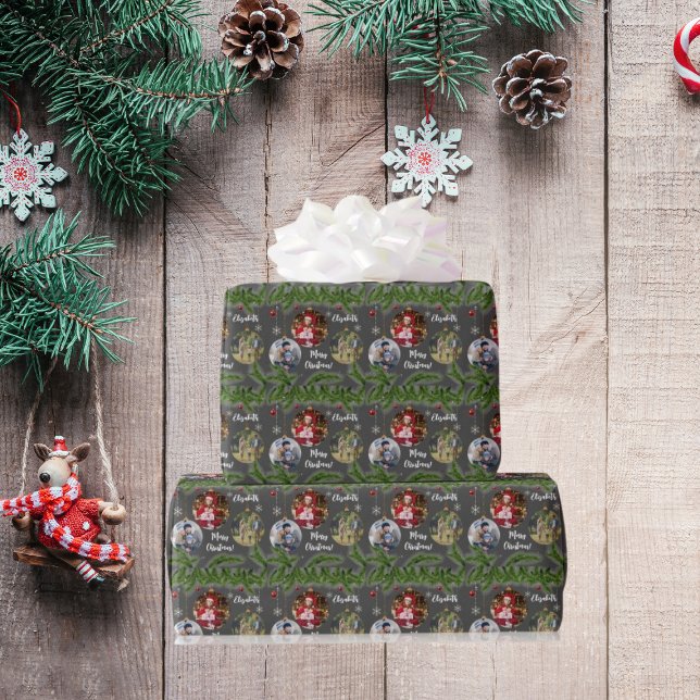 Merry Christmas Ornament Custom Snowflake Black Geschenkpapier (Von Creator hochgeladen)