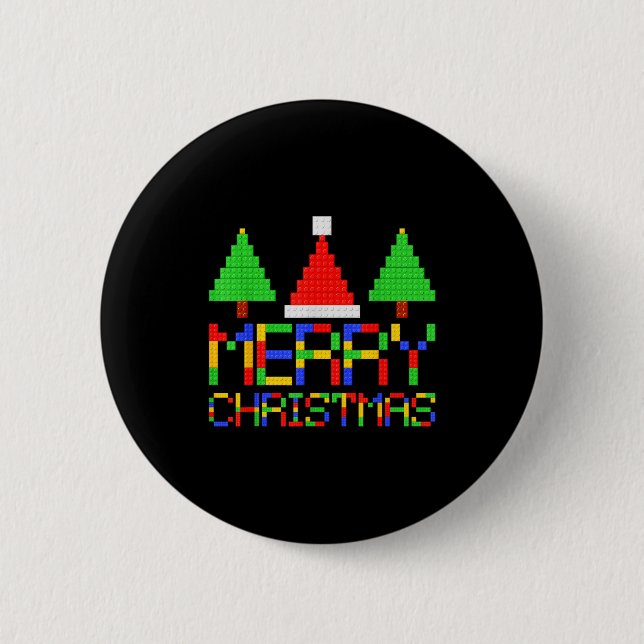 Merry Christmas Pajamas Blocks Building Lovers Boy Button (Vorderseite)