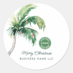 Merry Christmas Palm Tree Coastal Business Logo Runder Aufkleber