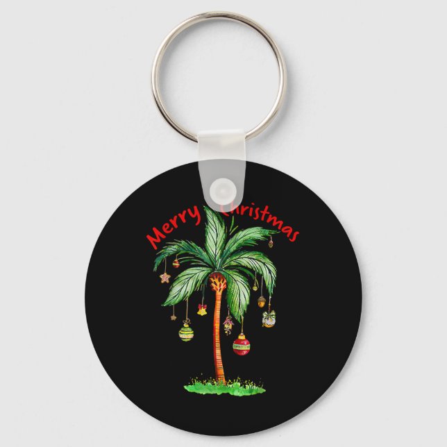 Merry Christmas Palm Tree Hawaii Hawaiian Tropical Schlüsselanhänger (Vorderseite)