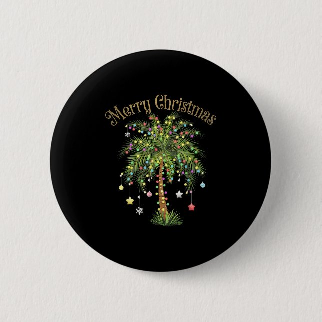 Merry Christmas Palm Tree Light Hawaiian Trocal Ch Button (Vorderseite)