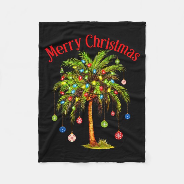 Merry Christmas Palm Tree Light Hawaiian Trocal Ch Fleecedecke (Vorderseite)