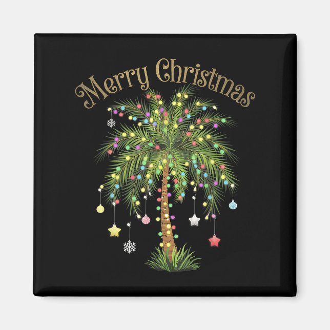 Merry Christmas Palm Tree Light Hawaiian Trocal Ch Magnet (Vorne)