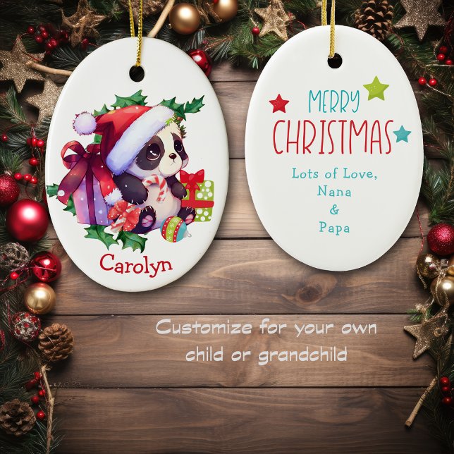 Merry Christmas Panda Bear Kids Christmas Keramik Ornament (Von Creator hochgeladen)