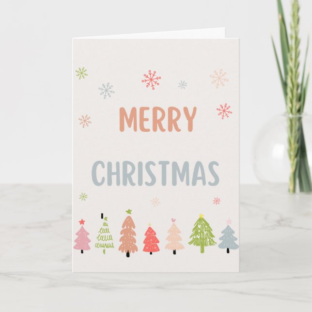 Merry Christmas pastels snowflakes & Trees  Karte (Vorderseite)