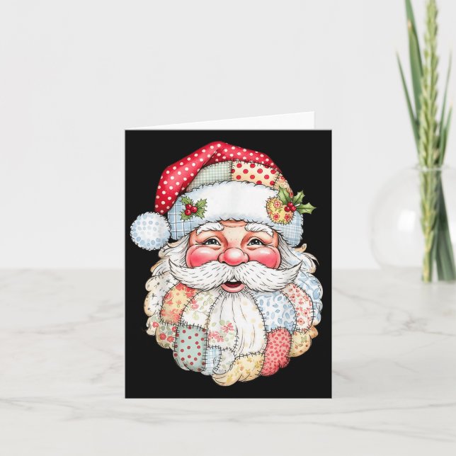 Merry Christmas Patchwork Santa Claus Face X-mas H Karte (Vorderseite)