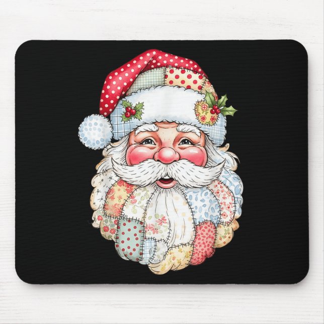 Merry Christmas Patchwork Santa Claus Face X-mas H Mousepad (Vorne)