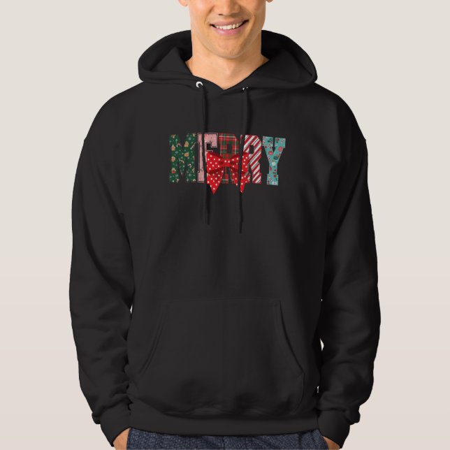 Merry Christmas patterns red bow Hoodie (Vorderseite)