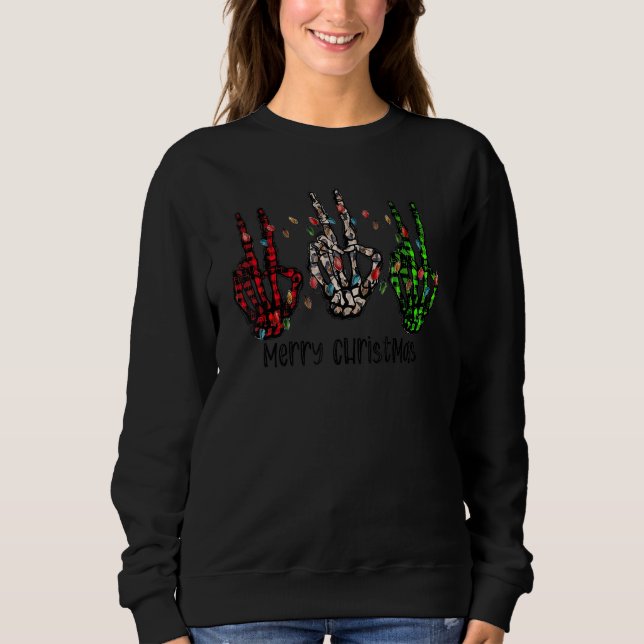 Merry Christmas Peace Skeleton Hand Peace Xmas Sweatshirt (Vorderseite)