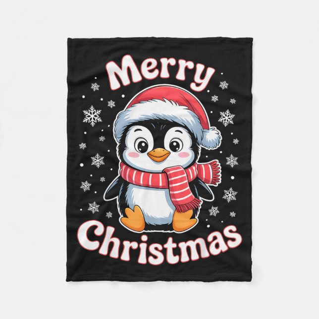 Merry Christmas Penguin Cute Santa Hat Snowflake H Fleecedecke (Vorderseite)