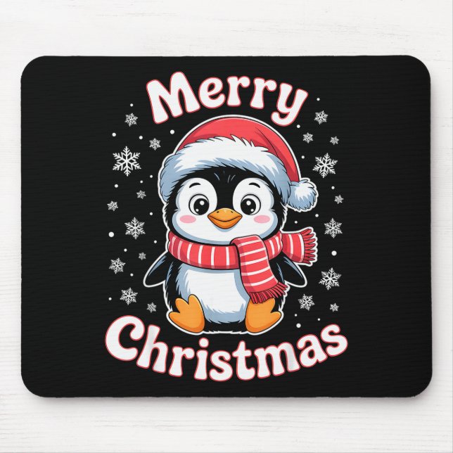 Merry Christmas Penguin Cute Santa Hat Snowflake H Mousepad (Vorne)