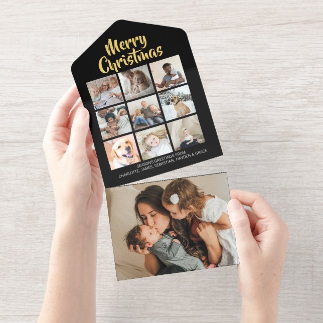 Merry Christmas Personalized 10 Photo All-in-One-Einladung (Abreißstreifen)